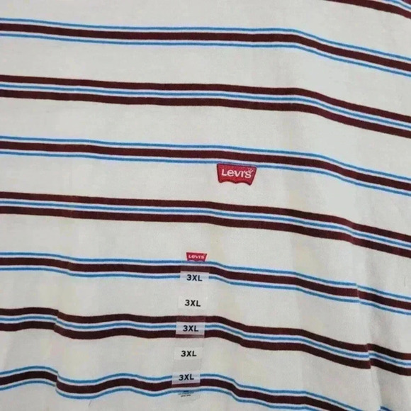 NWT Levis‎ Mens Striped T-Shirt 3XL White With Brown & Blue Stripes 100% Cotton - Picture 5 of 8